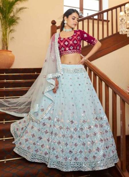 Sky Blue Bridal Gota Patti with Thread Sequince Embroidered Semi Stitched Lehenga Choli Collection 1942